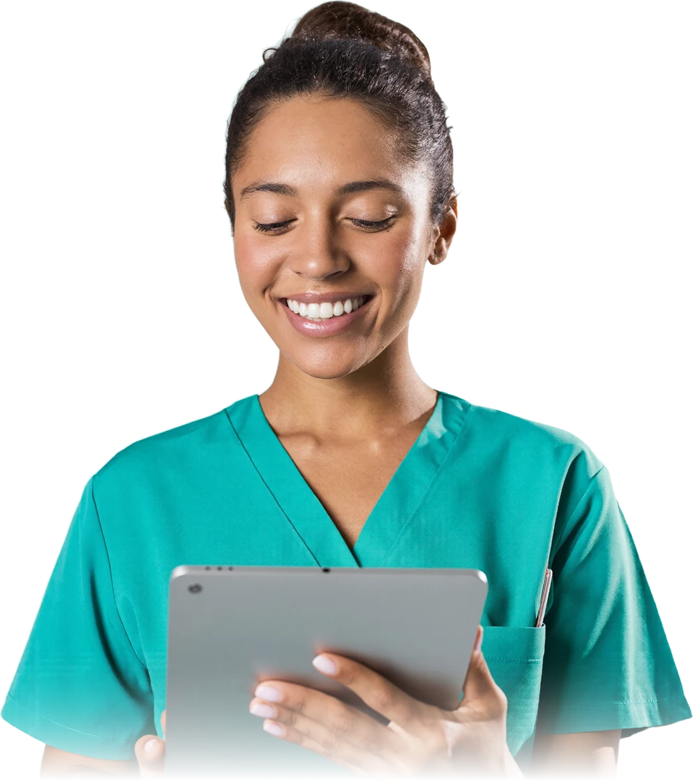 Dentista usando o Atenda em um tablet